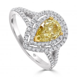 Pear Cut Yellow Diamond Halo Ring