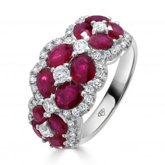 Oval Flower Ruby And Diamonds Ring