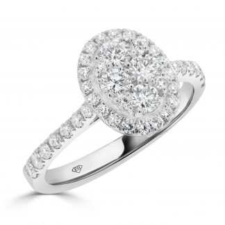 Oval Shape Diamond Cluster Ring With Delicate Halo