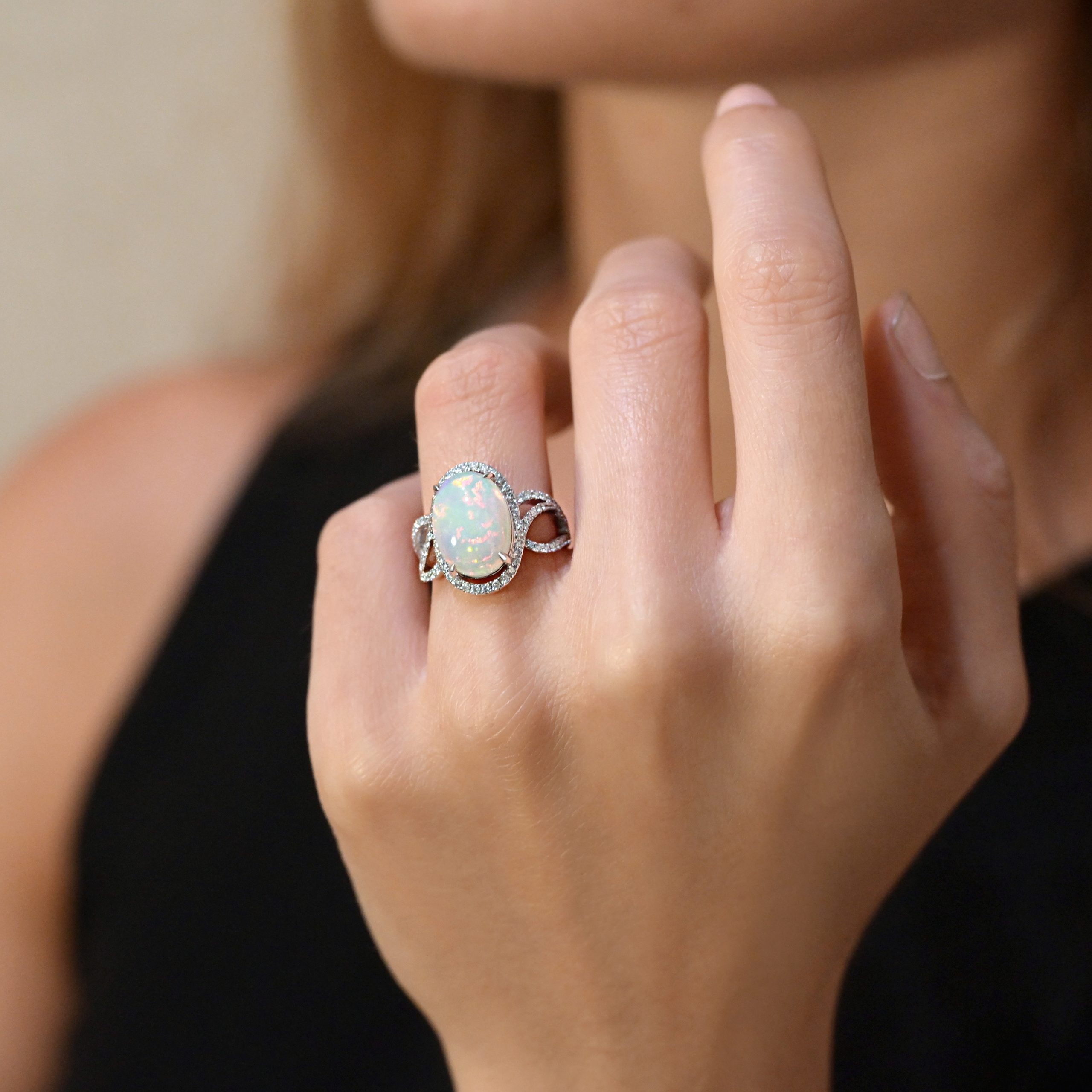 Opal and diamond ring