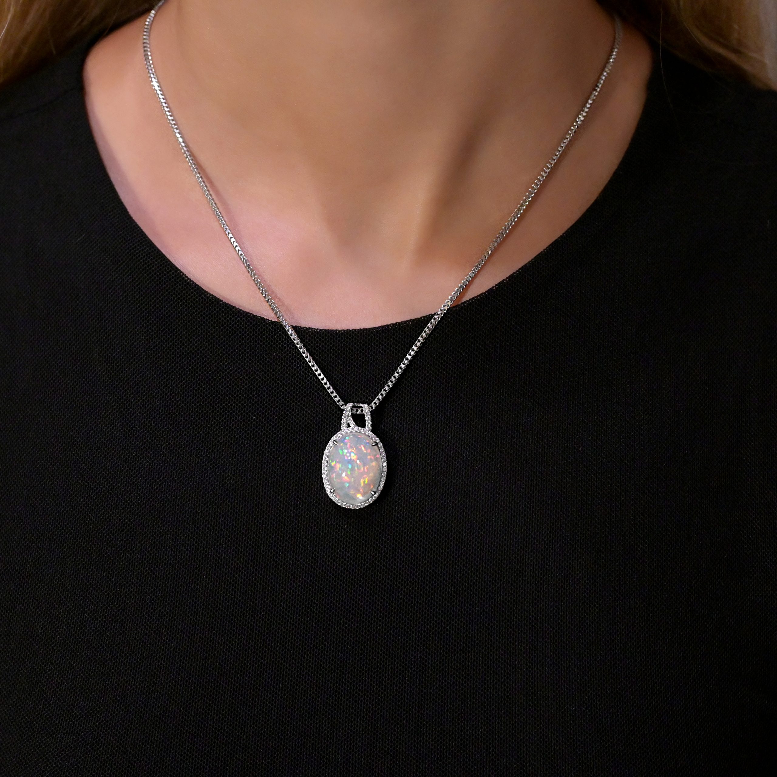 opal pendant with diamonds halo