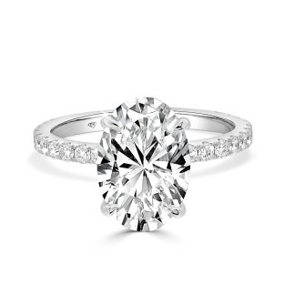 Oval Cut Lab Diamonds With Side Diamonds And Hidden Halo 3.10 Ct