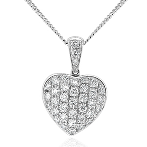 White Gold Round Brilliant Diamond Heart Pendant