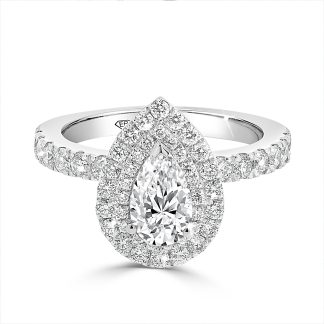 Pear Cut Double Halo Engagement Ring 0.70 Ct