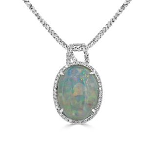 Oval Opal with round diamond halo Pendantopal and diamonds pendant