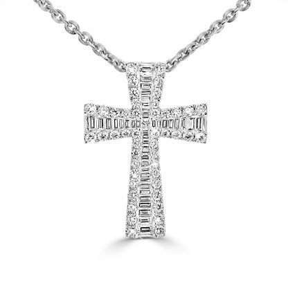 Baguette and round diamond cross