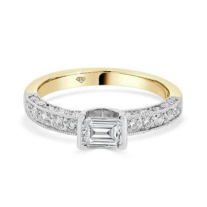 18kt Two-Tone Ring with Emerald Cut Diamond