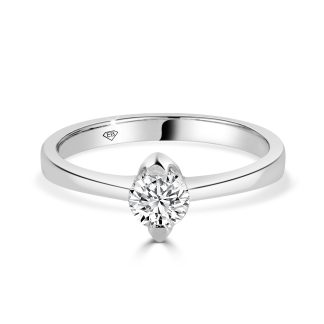 Solitaire 18kt White Gold Ring with Round Diamond in Square Claws 0.50 Ct