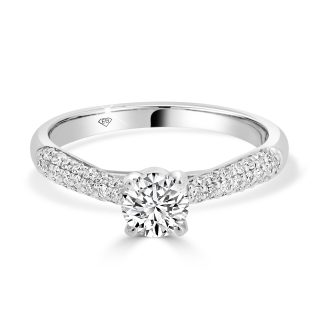 White Gold Engagement Ring with Round Brilliant Cut Diamond and Micropavé Band 0.45 Ct