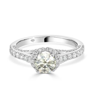 Engagement Ring with Round Brilliant Cut Diamond and Pavé Set Diamonds 0.80 Ct