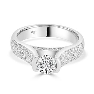 Diamond Engagement Ring with Round Brilliant Cut and Pavé Set Diamonds 0.71 Ct