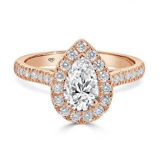 Rose Gold Engagement Ring with Pear Shape Diamond and Halo 0.80 Ct