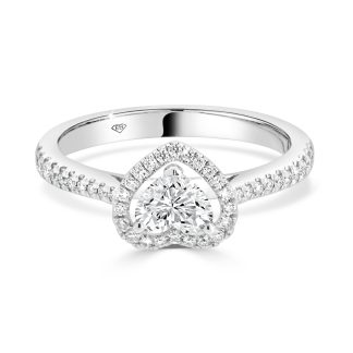 Heart Shape Diamond Engagement Ring with Halo and Shoulder Diamonds 0.50 Ct