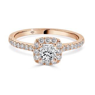 Engagement Ring with Cushion Cut Diamond Halo and Shoulder Diamonds18kt Rose Gold 0.51 Ct