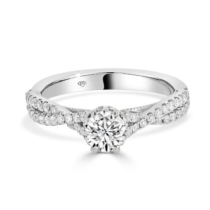 Engagement Ring with Round Diamond and Criss Cross Shank 0.50 Ct