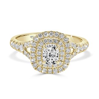 Cushion Cut Diamond Engagement Ring with Double Halo and Split Shoulder 0.50 CtCushoin Cut Engagement ring