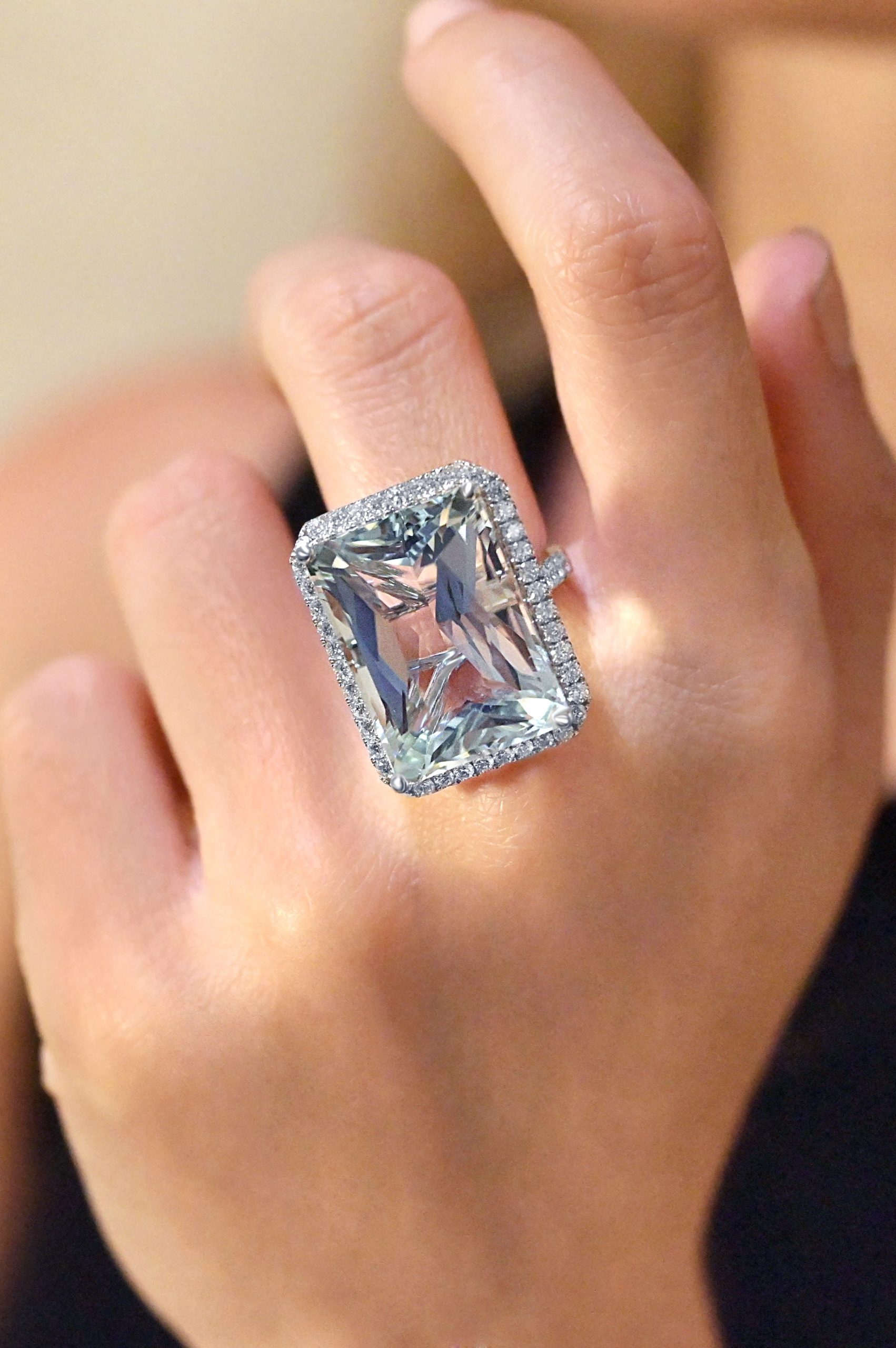 emerald cut aquamarine and diamond
