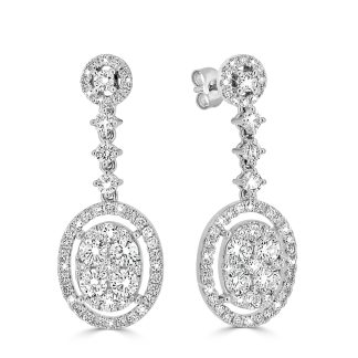 Exquisite 18CT White Gold Oval Halo Diamond Earrings - 1.54 CTDiamonds Drop earrings