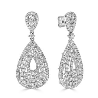 Elegant 18CT White Gold Multi Tier Tear Drop Diamond Earrings 2.25 CtDiamonds Drop earrings