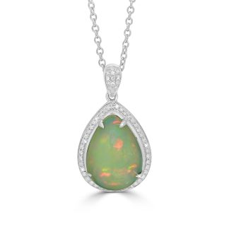 Pear Opal with round diamond halo PendantOpal and diamond pendant
