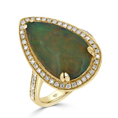 Opal Ring with Diamond Halo