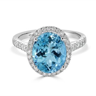 18ct Oval Aquamarine and Diamond Halo Ringaquamarine engagement ring
