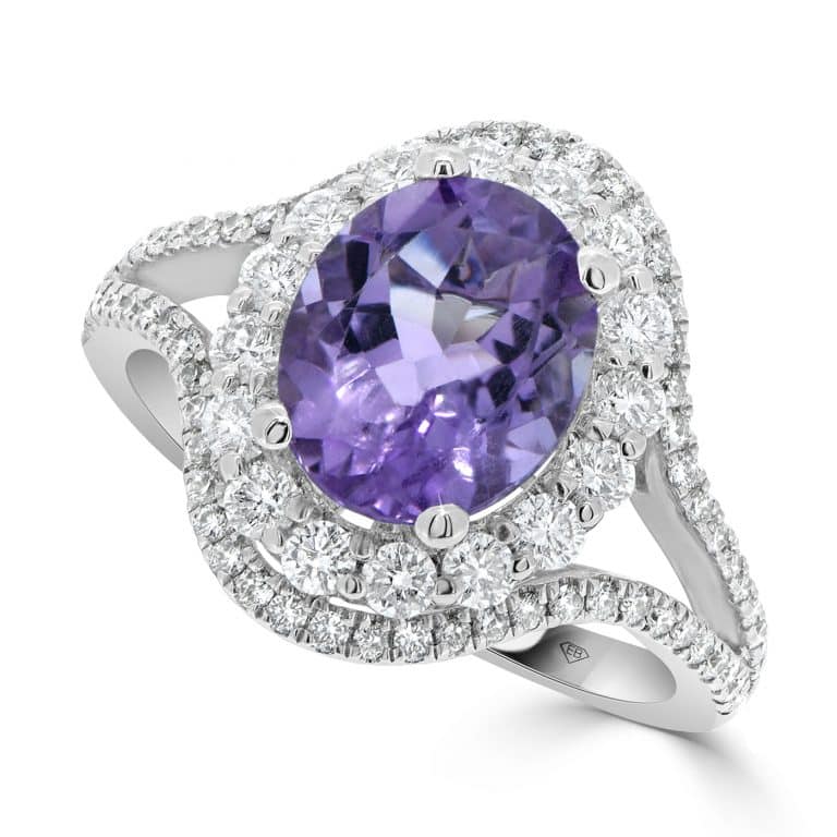 Amethyst with double halo egagement ring