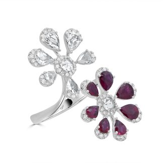 Ruby and Rose-Cut Diamond Floral RingRuby dress rings