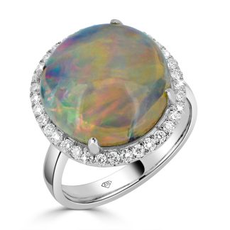 Opal Ring with Diamond Halo in 18kt White Goldopal ring