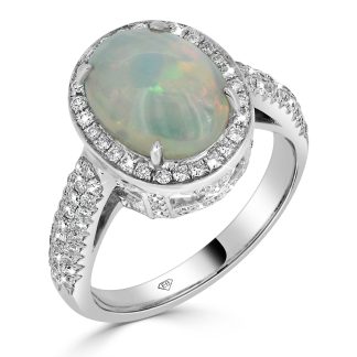 Opal Engagement Ring with Diamond Halo in 18kt White Goldopal engagement ring