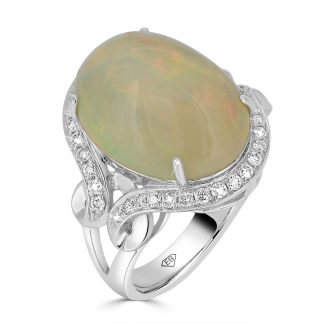 18kt White Gold Opal Ring with Diamond AccentsOpal Ring