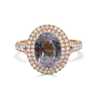 18kt Rose Gold Oval-Cut Morganite and Double Halo Diamond RingMorganite Ring