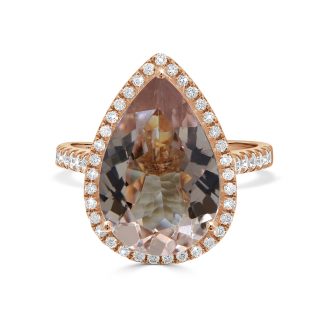 18kt Rose Gold Pear-Cut Morganite and Diamond Halo RingPear Cut Morganite Ring