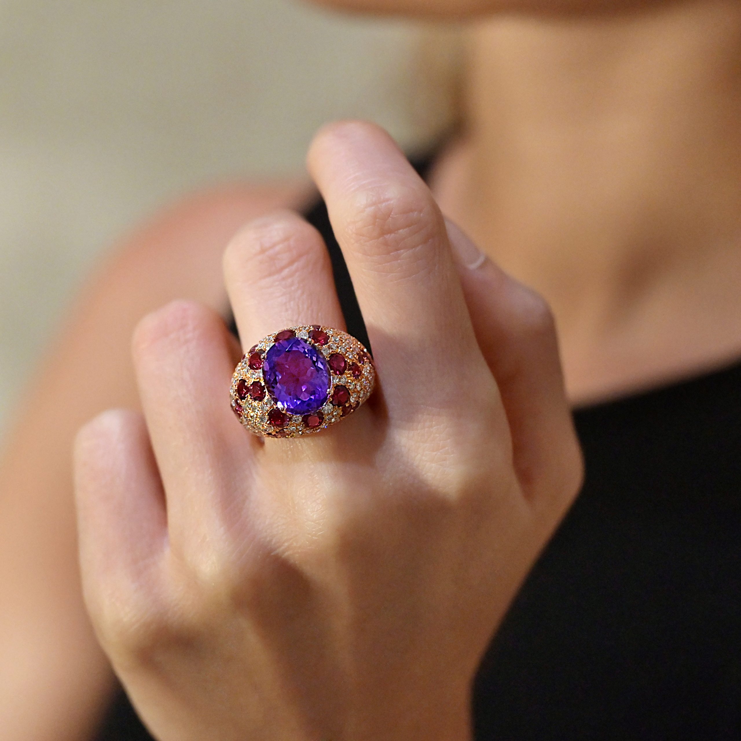 rose gold amethyst dress ring