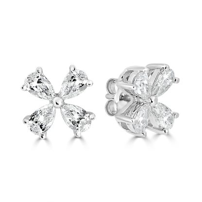 Diamond stud earrings in 18ct white gold with floral design