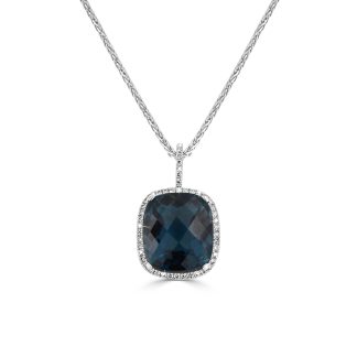 Blue Topaz Necklace With Diamond HaloBlue topaz necklace with diamond halo in 18kt white gold