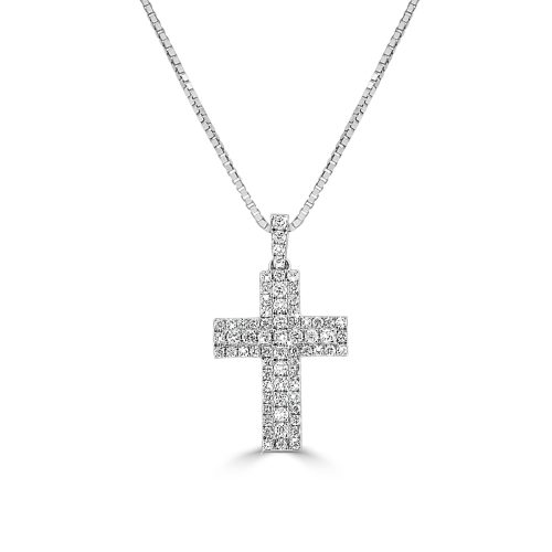 Diamond cross pendant in 18kt gold, set with round brilliant diamonds