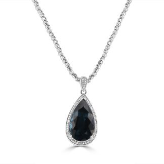 Elegant Pear-Shaped Blue Topaz Necklace with Diamond HaloPear-Shaped Blue Topaz Necklace with Diamond Halo in White Gold