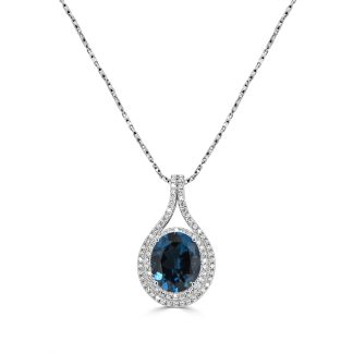 Blue Topaz Necklace with Diamond Halo in White GoldBlue Topaz Necklace with Diamond Halo in White Gold