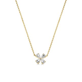 Diamond Clover Pendant Necklace in 18kt GoldDiamond clover pendant necklace in 18kt yellow gold, symbolising luck and elegance, with pear-shaped diamonds.