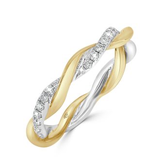 Diamond Wedding Ring A Beautiful Twist of EleganceDiamond wedding ring with intertwined yellow and white gold bands and pave diamonds.