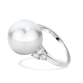 South Sea Pearl Ring in 18kt White Gold with DiamondsSouth Sea pearl ring in 18kt white gold featuring a 13mm pearl and diamond accents.