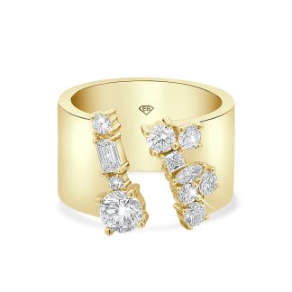 Lab Diamond Ring With Multiple Shaped DiamondsLab diamond ring with round and baguette diamonds set in 18ct yellow gold.