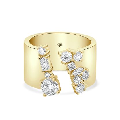 Lab diamond ring with round and baguette diamonds set in 18ct yellow gold.