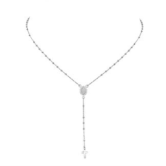 Thin 18 Kt Rosary Necklace18ct white gold rosary necklace featuring bead accents, a sacred medallion, and a polished cross pendant.