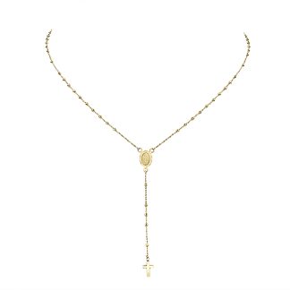 Thin 9 Kt Rosary Necklace9ct yellow gold rosary necklace featuring bead accents, a sacred medallion, and a polished cross pendant.