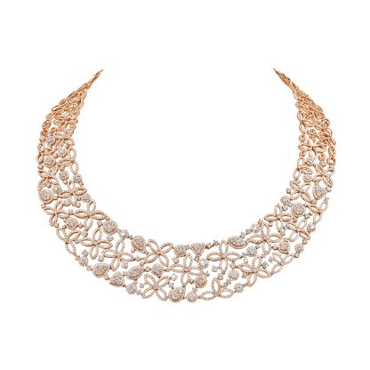 Rose gold diamond necklace floral design