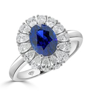 Sapphire engagement ring with halo